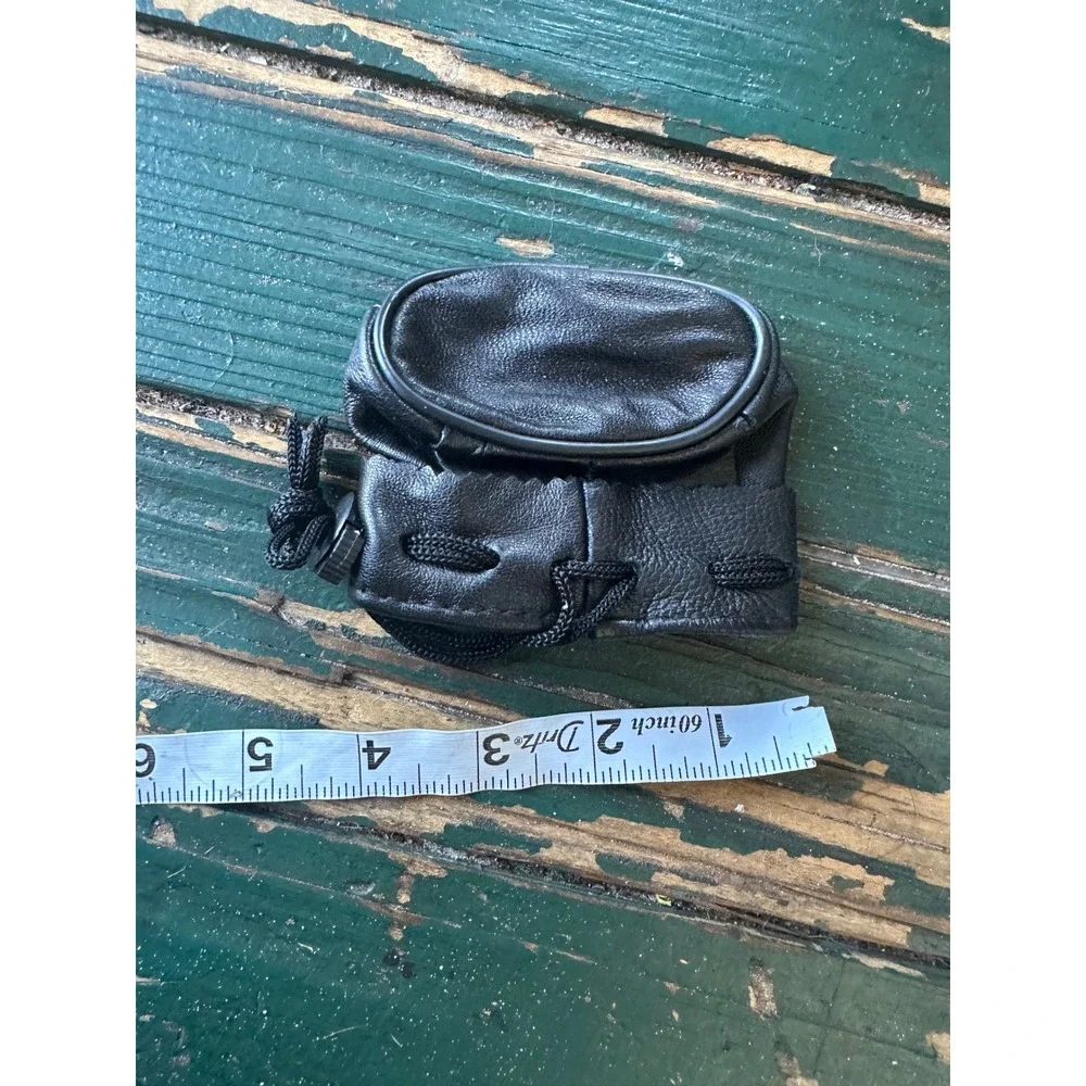 Small Black Pebbled Leather Drawstring Pouch Jewelry Coin Bag with Toggle